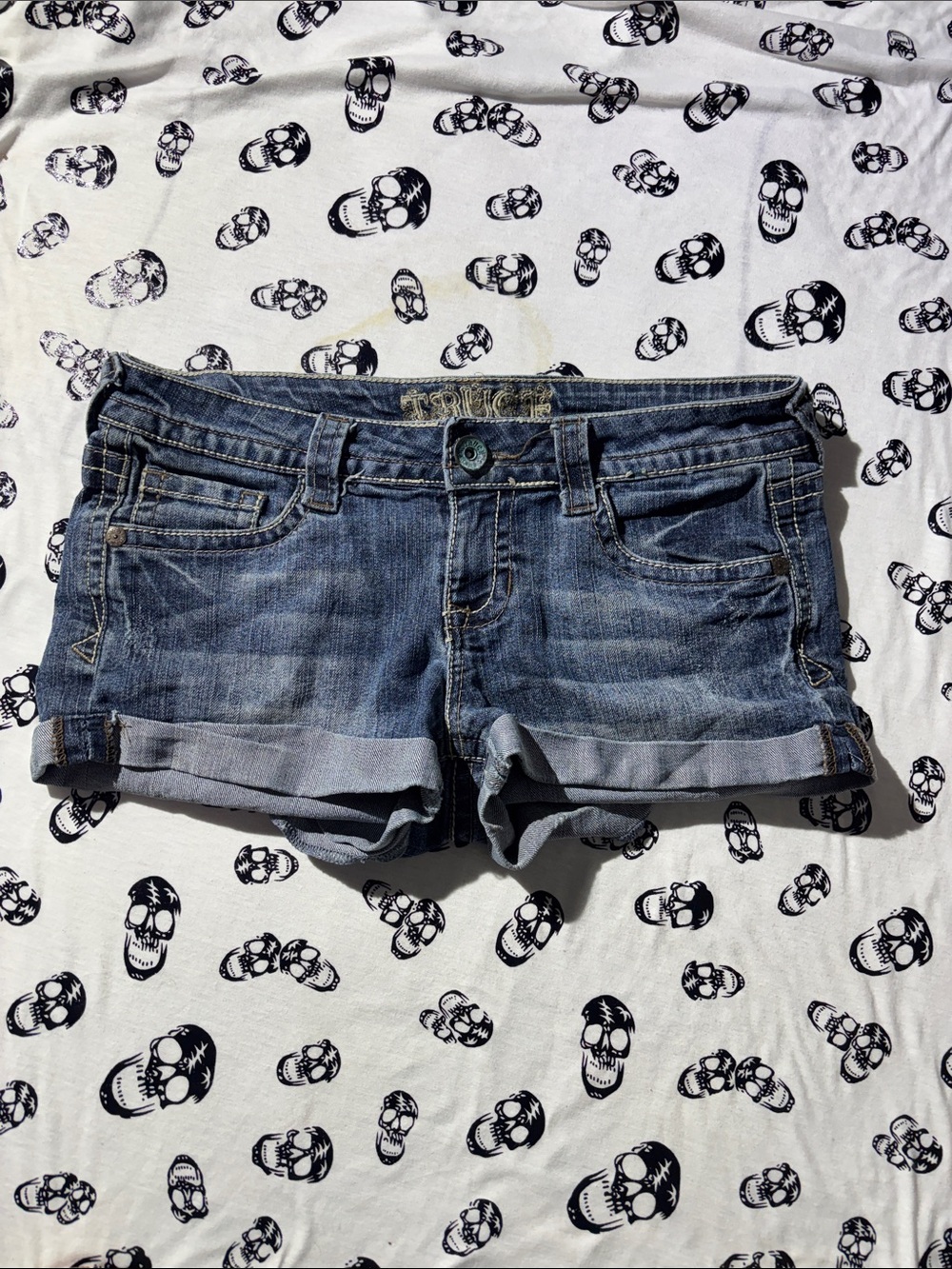 Truly Madly Denim Roll-Cuff Jean Shorts - Distressed Blue